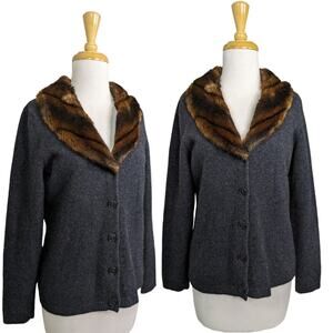 Ralph Lauren Cardigan Sweater Merino Wool Angora Rabbit Hair Cashmere Small Gray